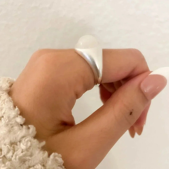 925 Sterling Silver Circle Ring Moonstone Ring Silver Matte Ring Minimalist Ring - Picture 8 of 9